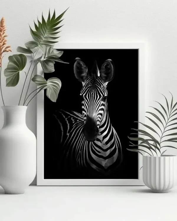 The Zebra - Poster - Svartvitt fotografi - Ramexempel