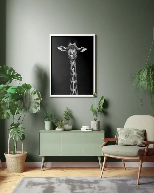 Giraffe Portrait - Poster - Svartvitt fotografi - Ramexempel
