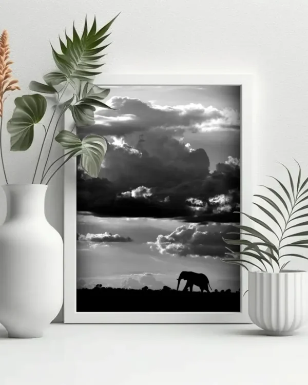 He walks under an African Sky - Poster - Svartvitt fotografi - Ramexempel