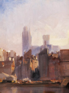 Rouen Cathedral, Sunrise (1825) - Poster - Klassisk konst - Ett atmosfäriskt verk av Richard Parkes Bonington som skildrar Rouenkatedralen i mjukt morgonljus