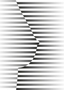 Erotic Lines – Grafisk poster. En stilren opkonst-poster som skapar illusionen av en kvinnlig byst genom horisontella svartvita linjer