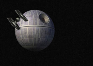 Death Star - Poster - En dramatisk rymdillustration inspirerad av galaxen i Star Wars. Den mäktiga Dödsstjärnan svävar hotfullt i rymdens mörker