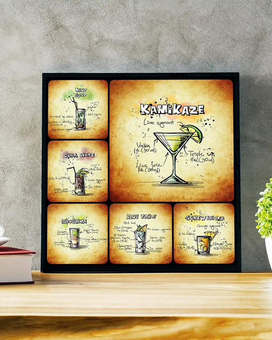 Sex Cocktails – Poster – Illustration med drinkrecept - Ramexempel